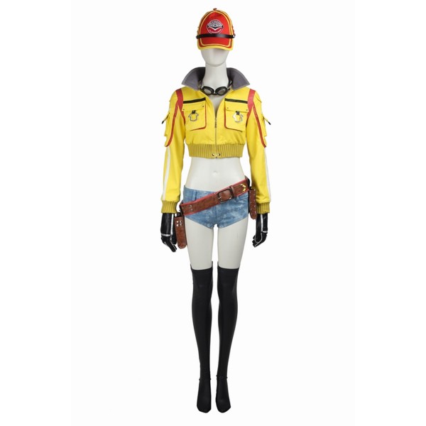 Final Fantasy XV Cosplay Costume Cindy Aurum Yellow Overalls